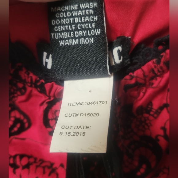 Red flocked skulls and vines lace up corset dress hot topic goth punk alt emo - Picture 6 of 10